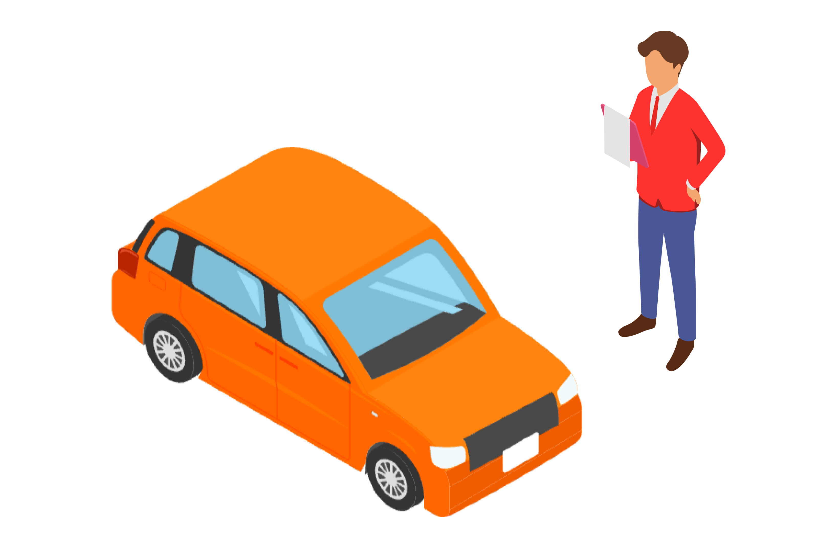 男性の車の専門家が車を査定しているイラスト